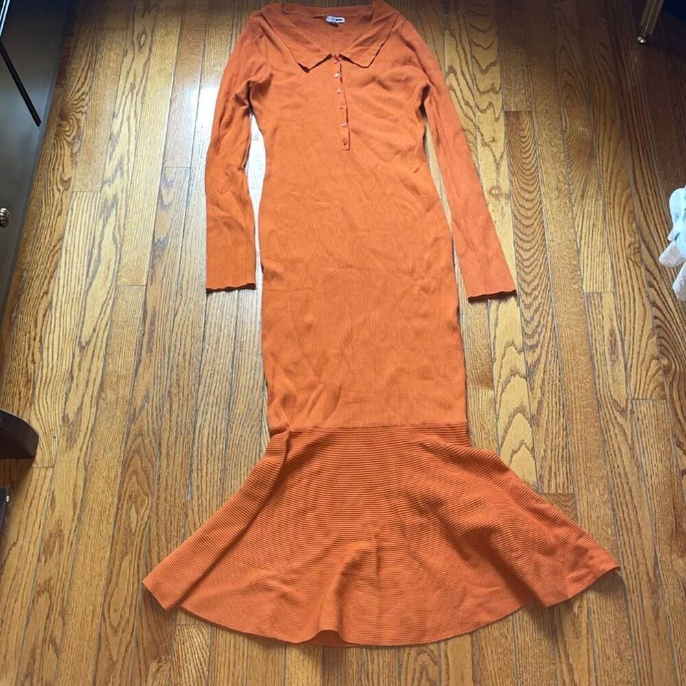 Dress Up Sweater Midi ribbed mermaid tail bodycon Dress - orange plus size 2xl - Picture 4 of 13
